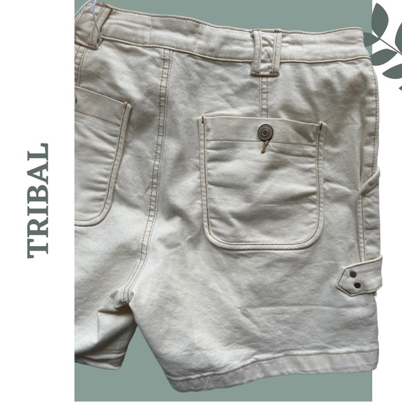 Tribal Jeans Shorts Audrey Mid Rise Girlfriend Length 7" Cream Zipper Front - Picture 6 of 7